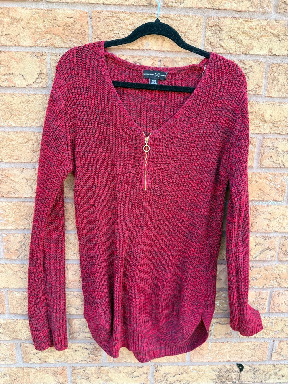 4/$25 • INC International Concepts Red Zip-Front V-Neck Sweater